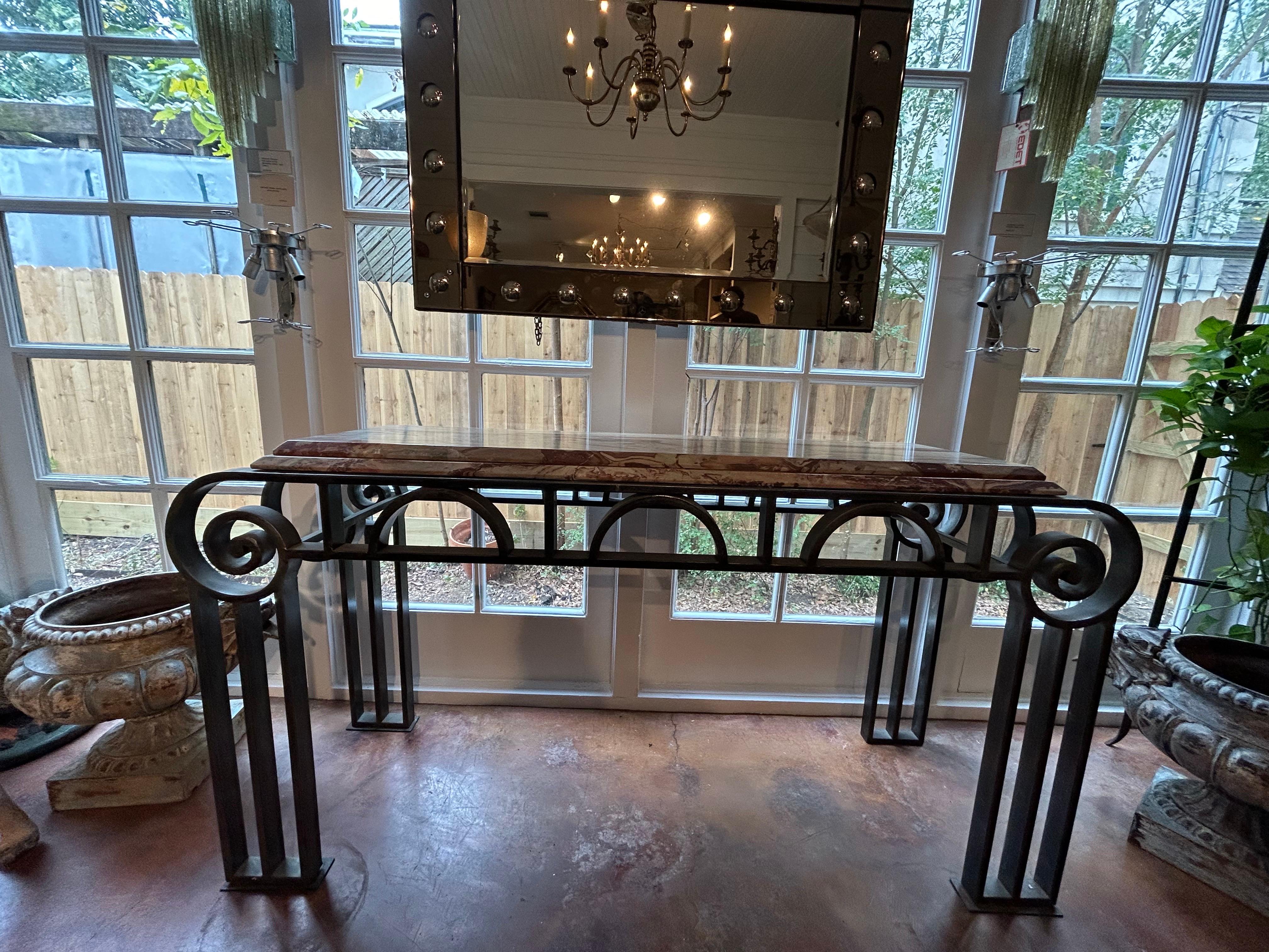 Mid-20th Century French Art Deco Wrought Iron Console Table For Sale