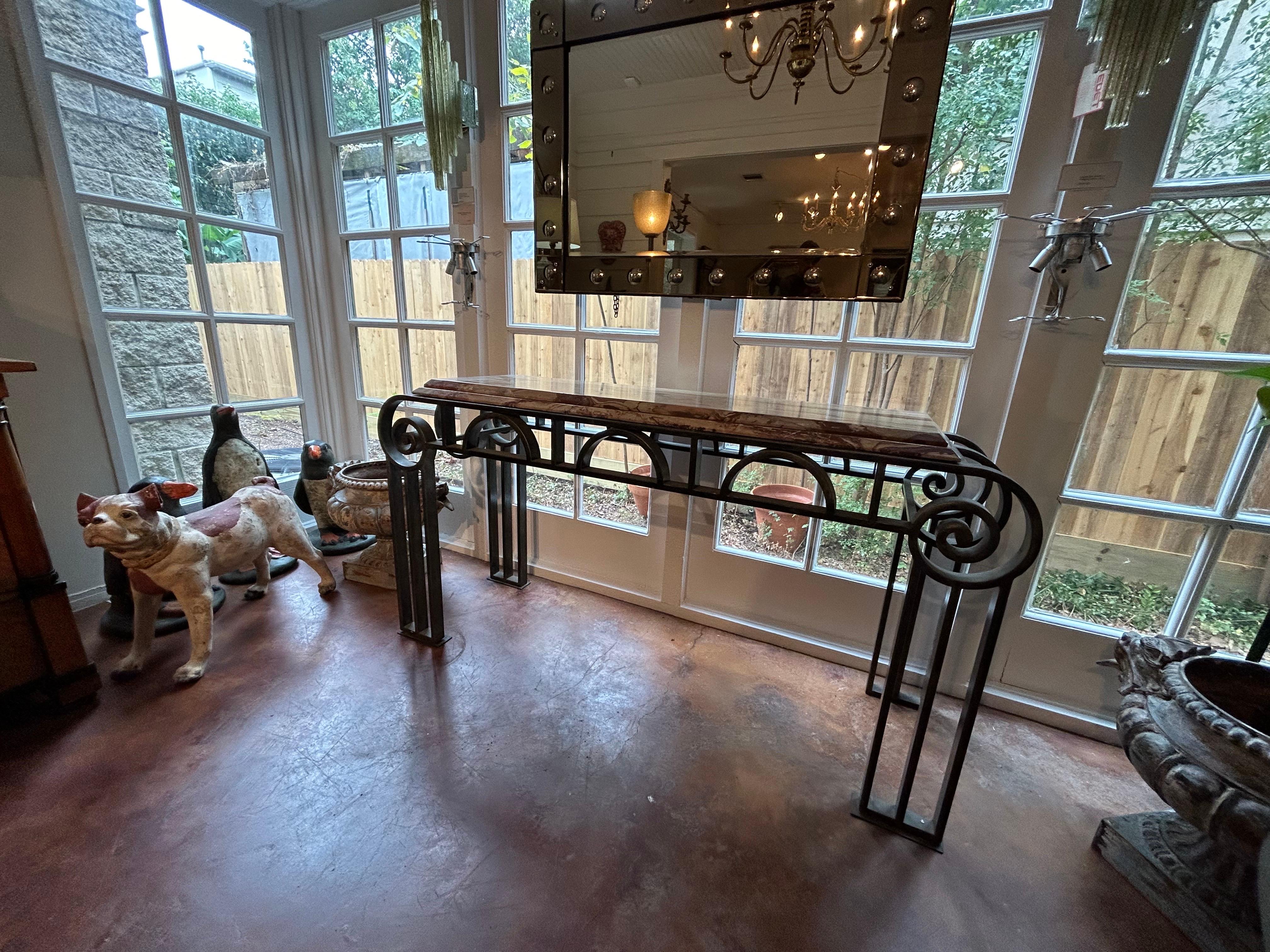 French Art Deco Wrought Iron Console Table For Sale 1