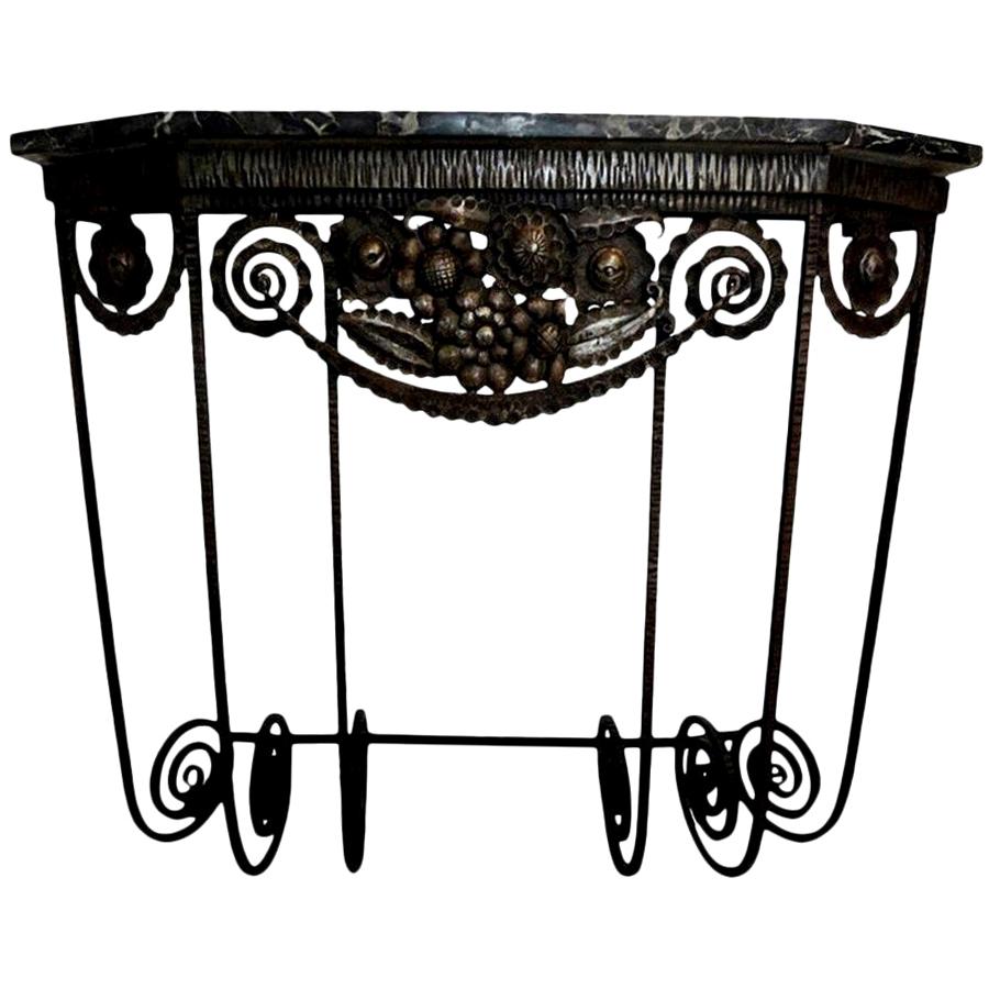 French Art Deco Wrought Iron Console Table Inspired by Edgar Brandt