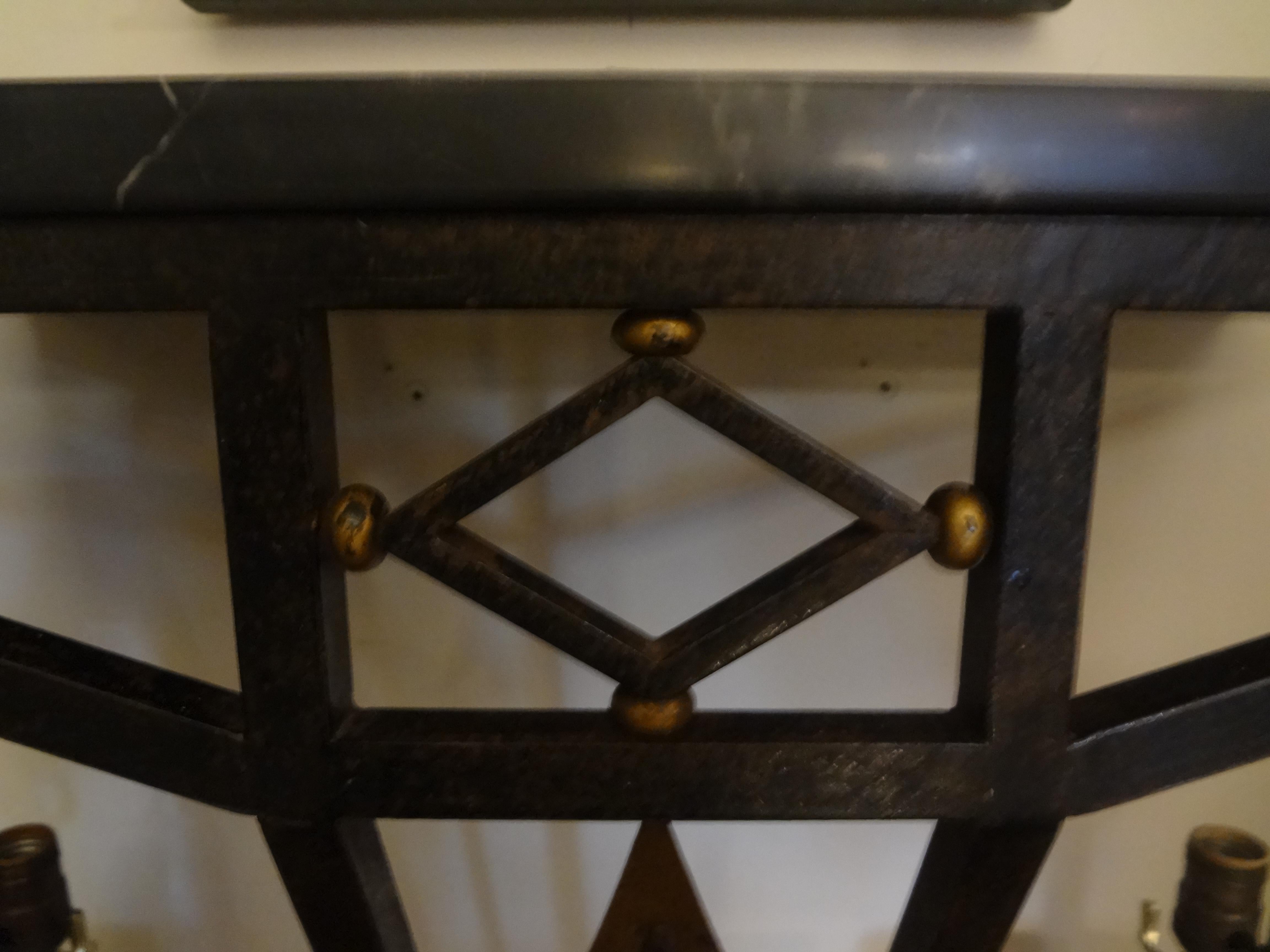 French Art Deco Wrought Iron Console with Marble Top In Good Condition In Houston, TX
