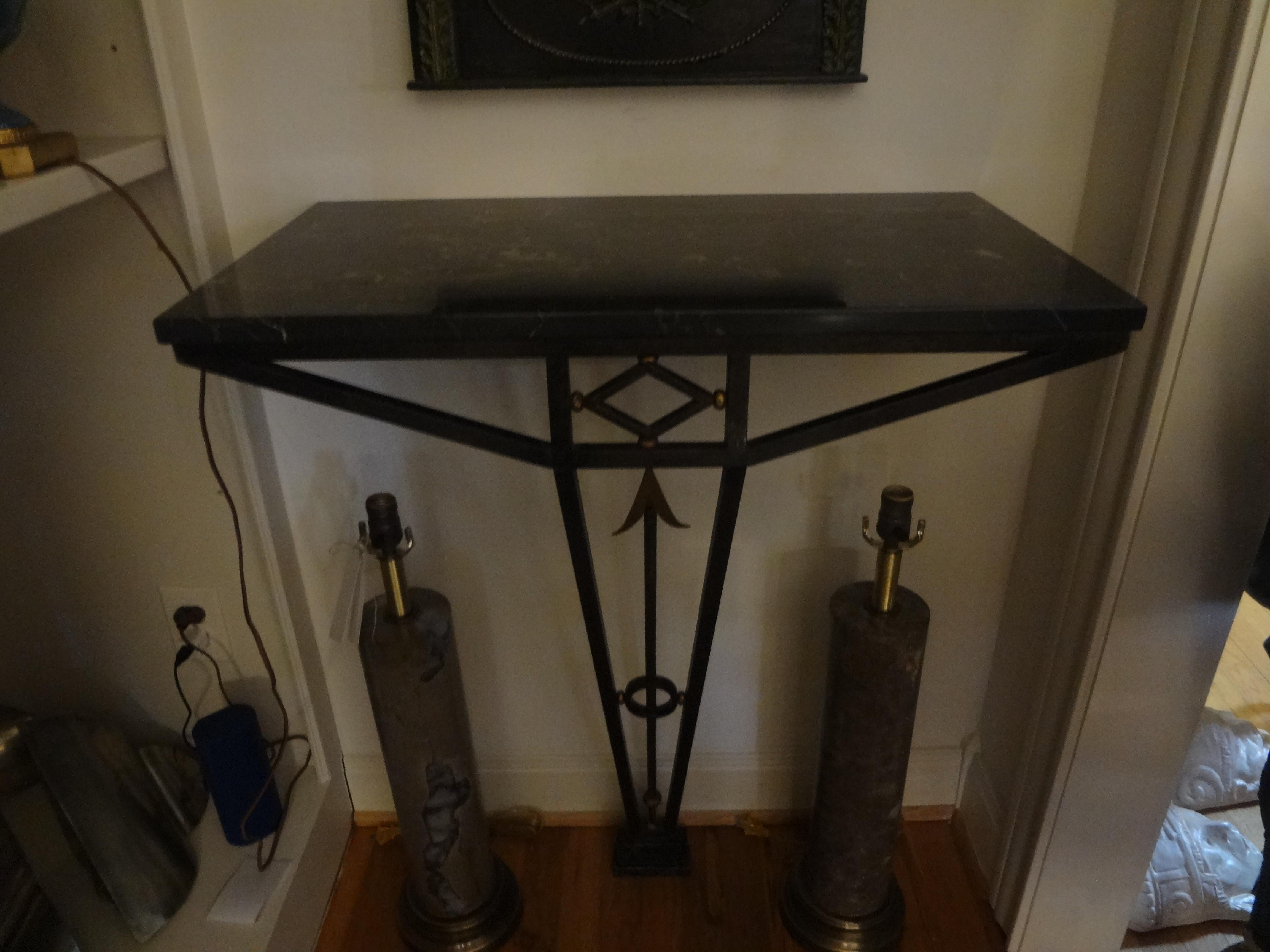 French Art Deco Wrought Iron Console with Marble Top 4