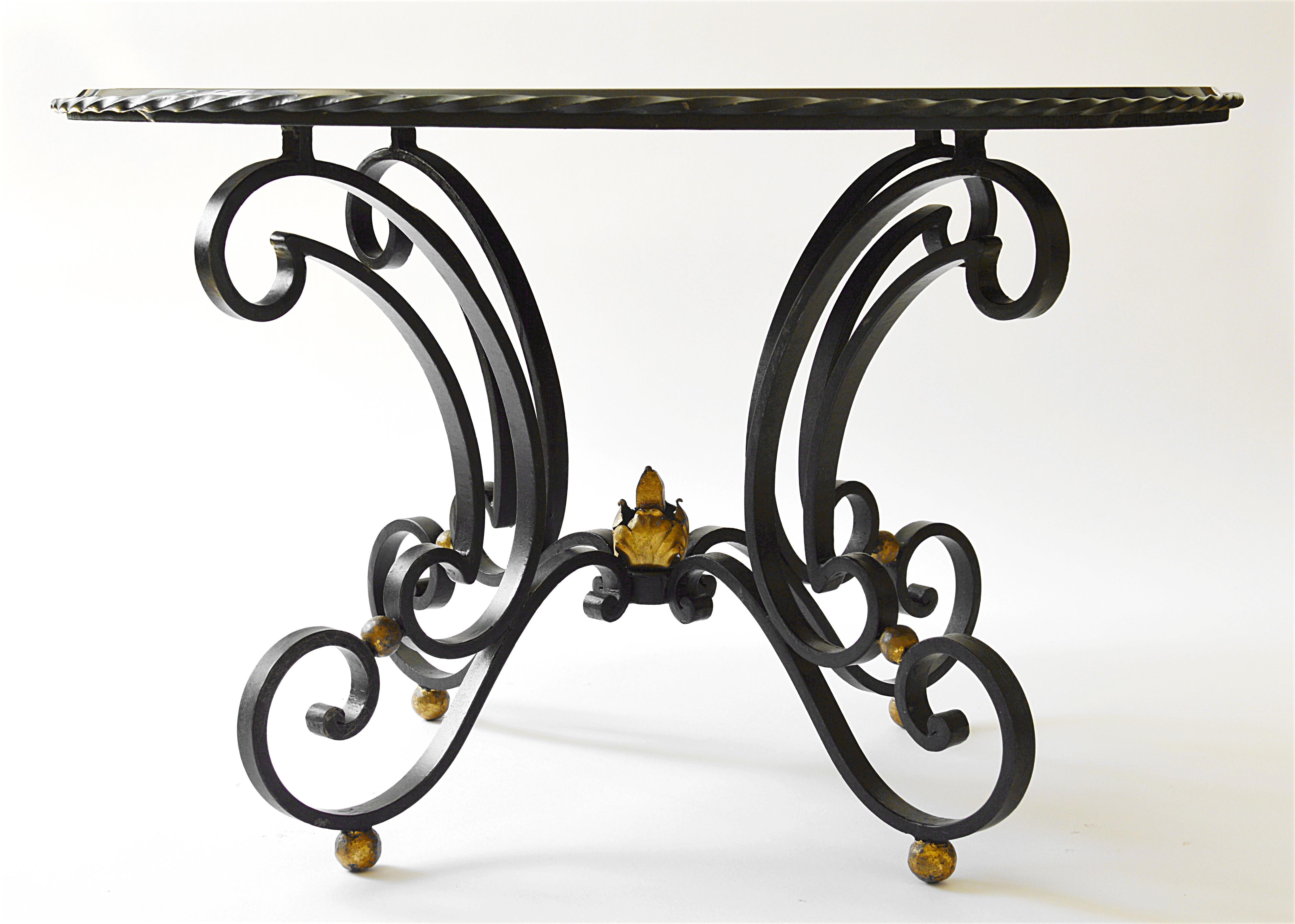 French Art Deco Wrought-Iron & Etched Glass Milky Way Coffee Table, Late 1930s For Sale 5