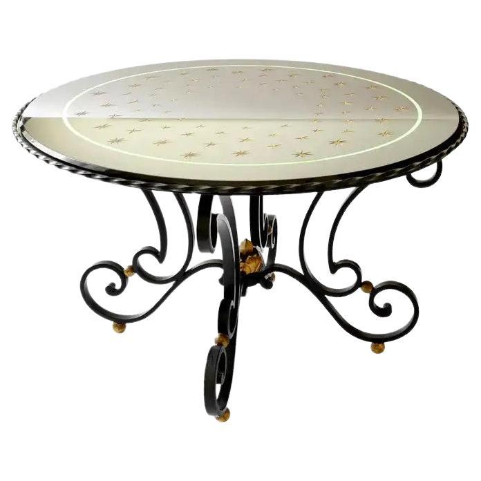 French Art Deco Wrought-Iron & Etched Glass Milky Way Coffee Table, Late 1930s For Sale