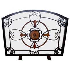 French Art Deco Wrought Iron Fireplace Screen Signed Szabo