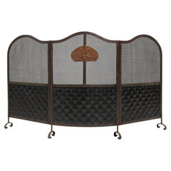French Art Deco wrought iron fireplace screen with 3 panels