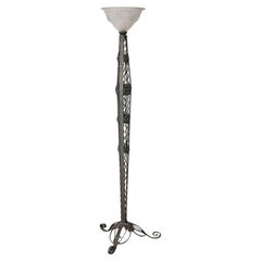 French Art Deco Wrought Iron Floor Lamp in the Style of Edgar Brandt