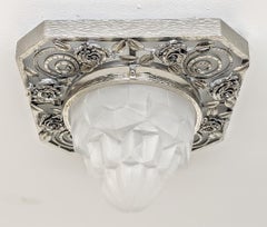 French Art Deco Wrought iron Flush mount Signed by Degue