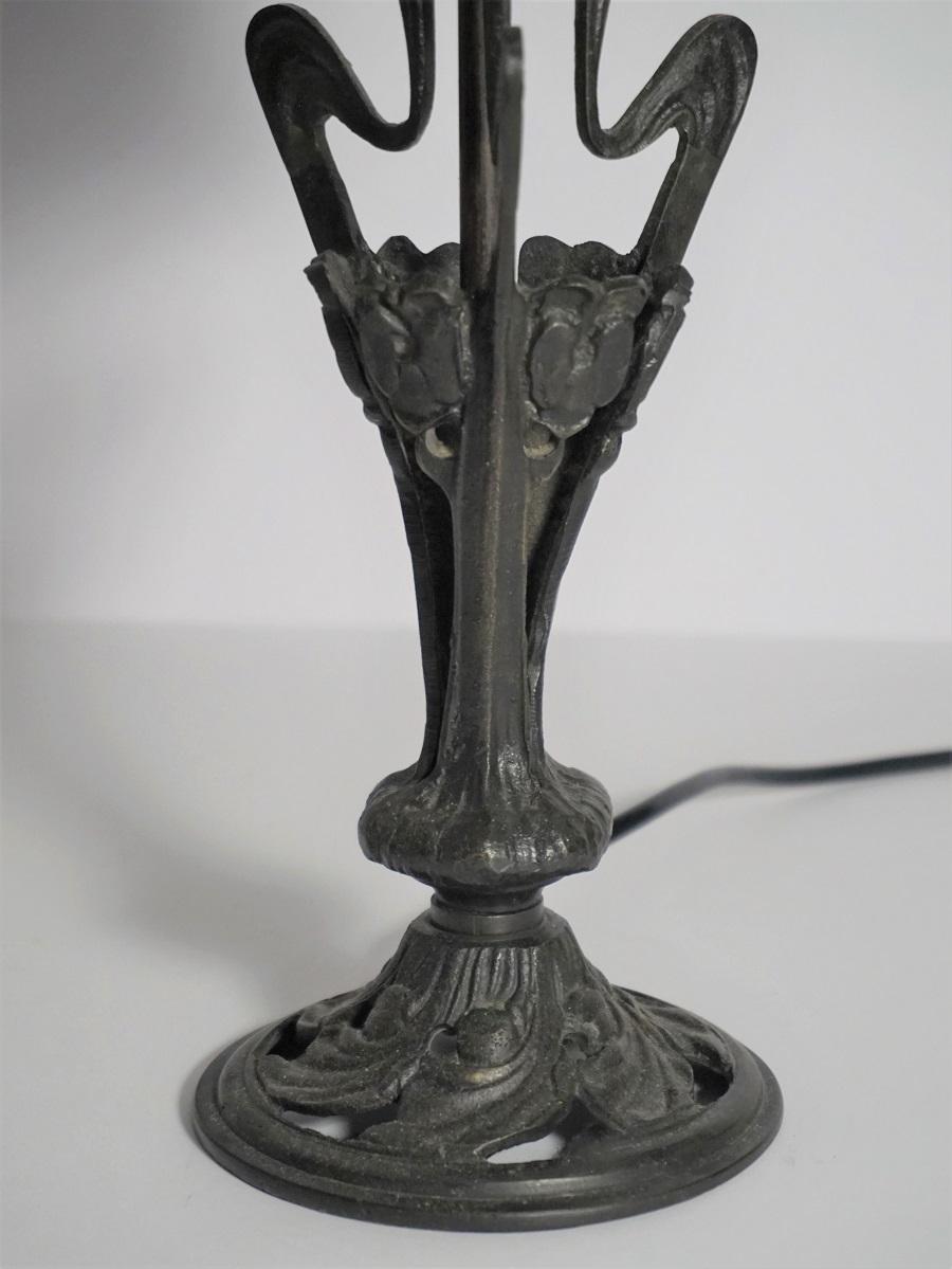 French Art Deco Wrought Iron Frosted Art Glass Table Lamp 1