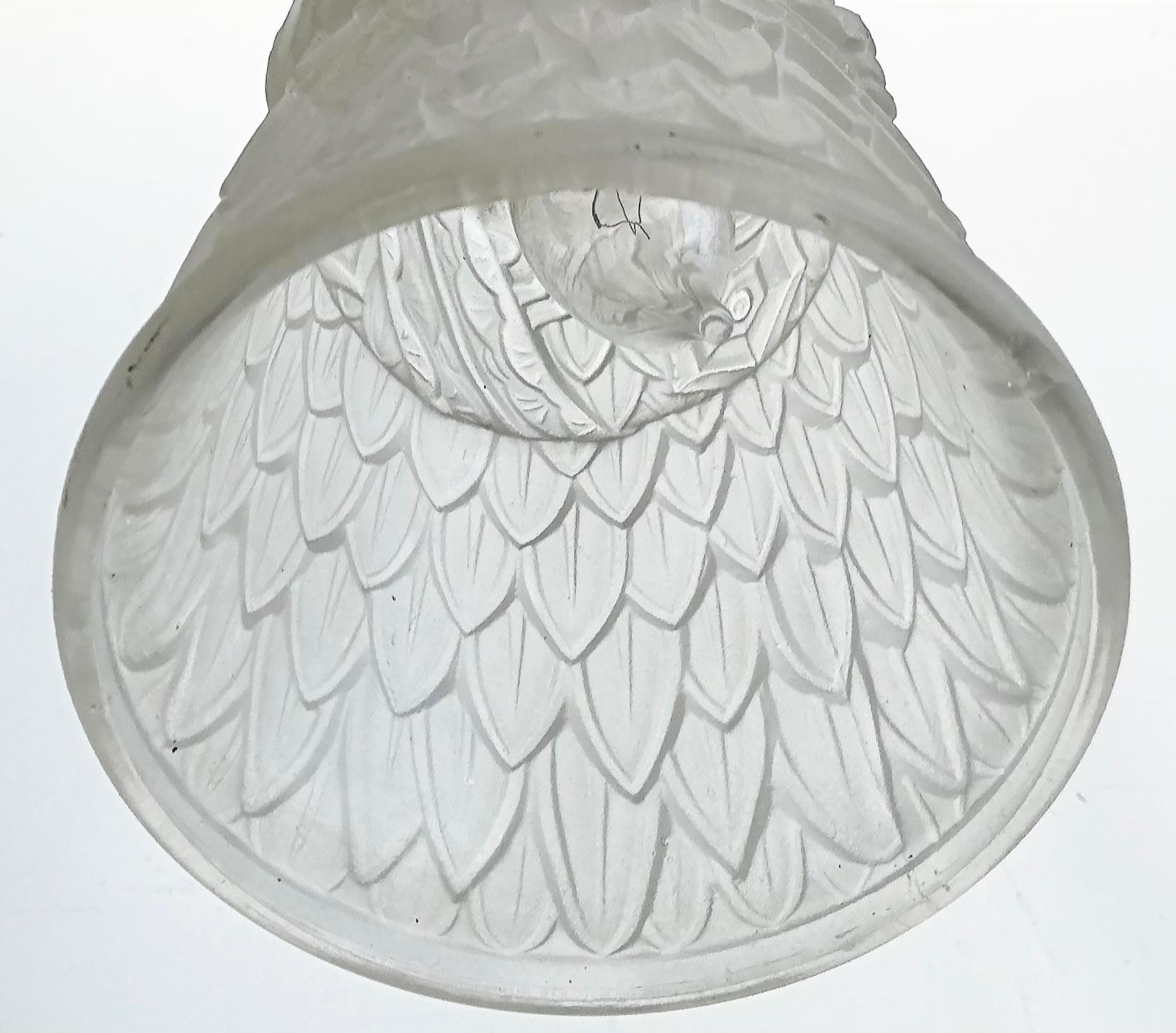 Lustre Art Déco en fer forgé et verre, I Muller Freres Attribué, c1930 en vente 7