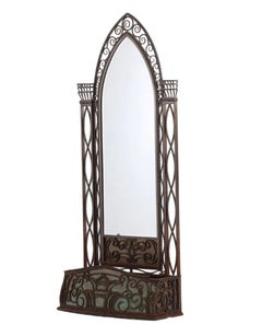 French Art Deco Wrought Iron hall mirror with planter base