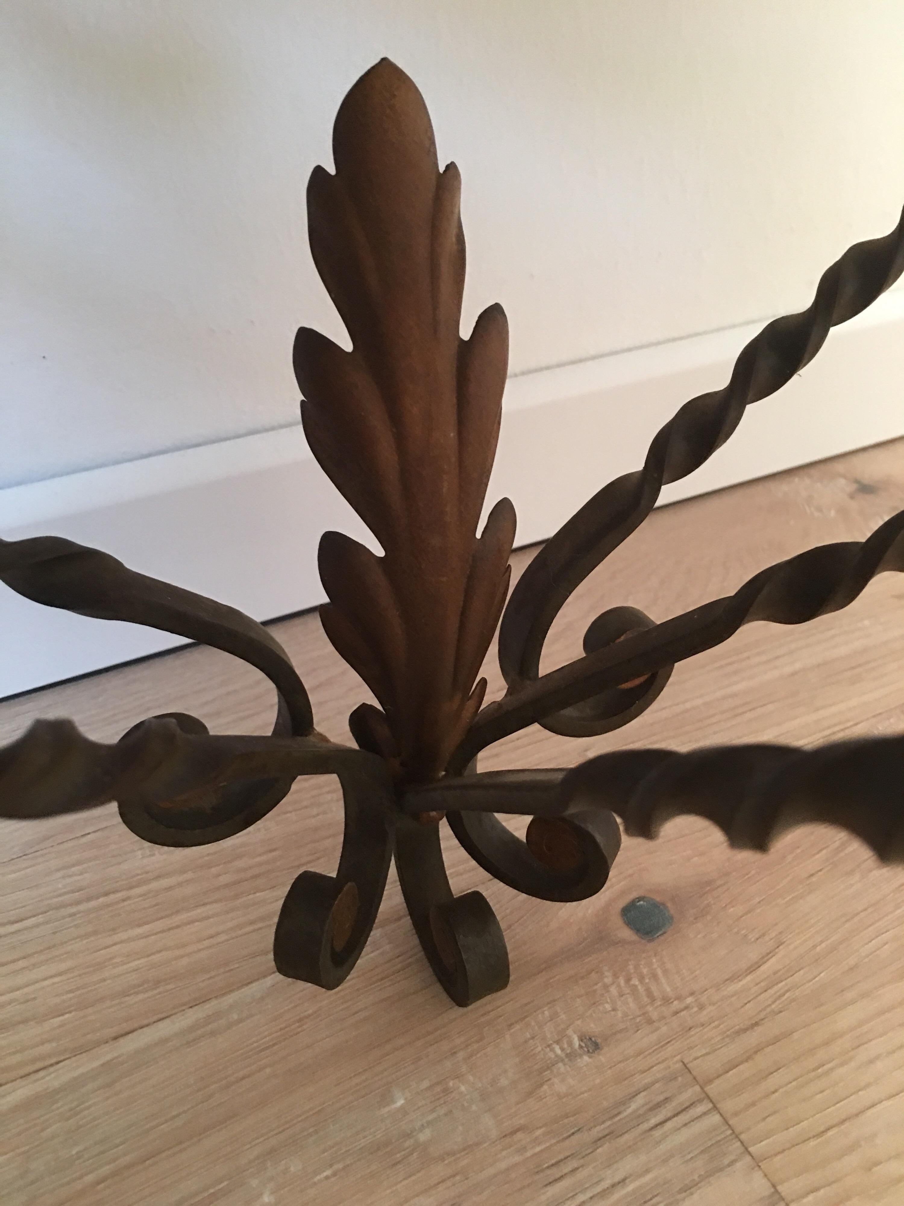 French Art Deco Wrought Iron Hall Tree Coat Rack with Marble Console and Mirror For Sale 2