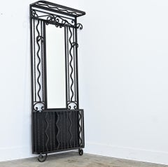 French Art Deco Wrought Iron Hall Tree with Mirror