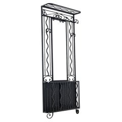 French Art Deco Wrought Iron Hall Tree with Mirror