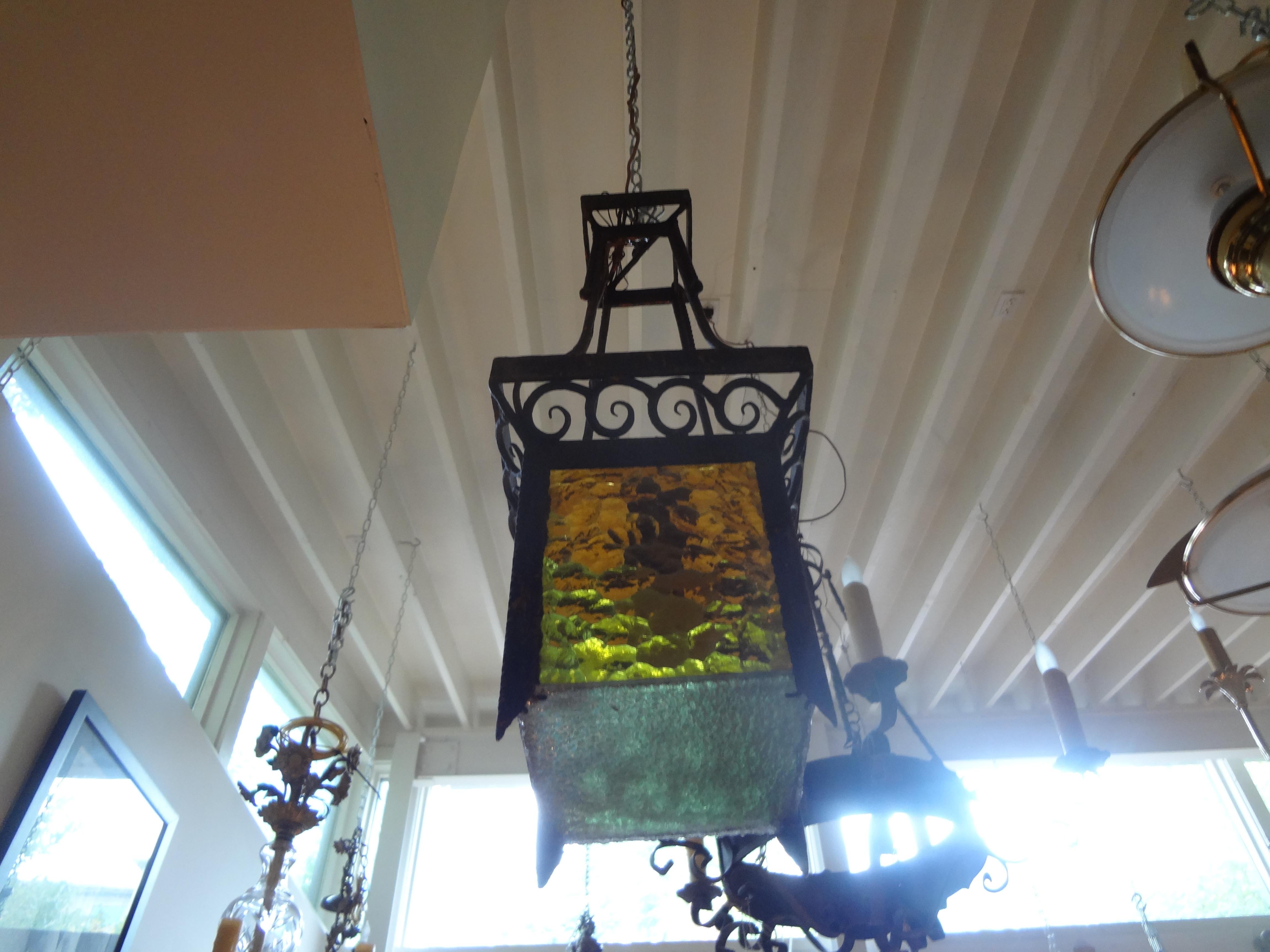 French Art Deco Wrought Iron Lantern For Sale 5