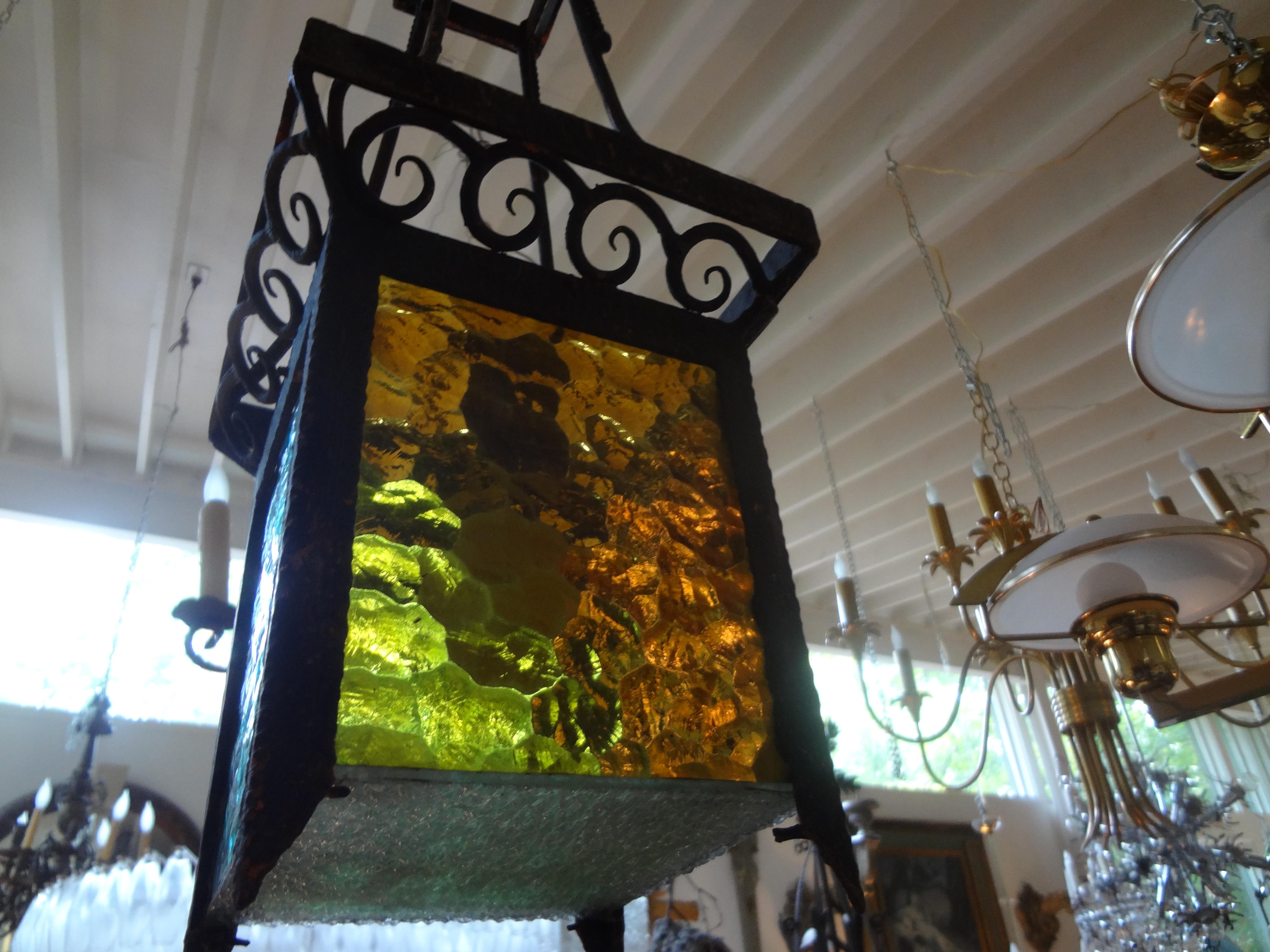 French Art Deco Wrought Iron Lantern For Sale 1