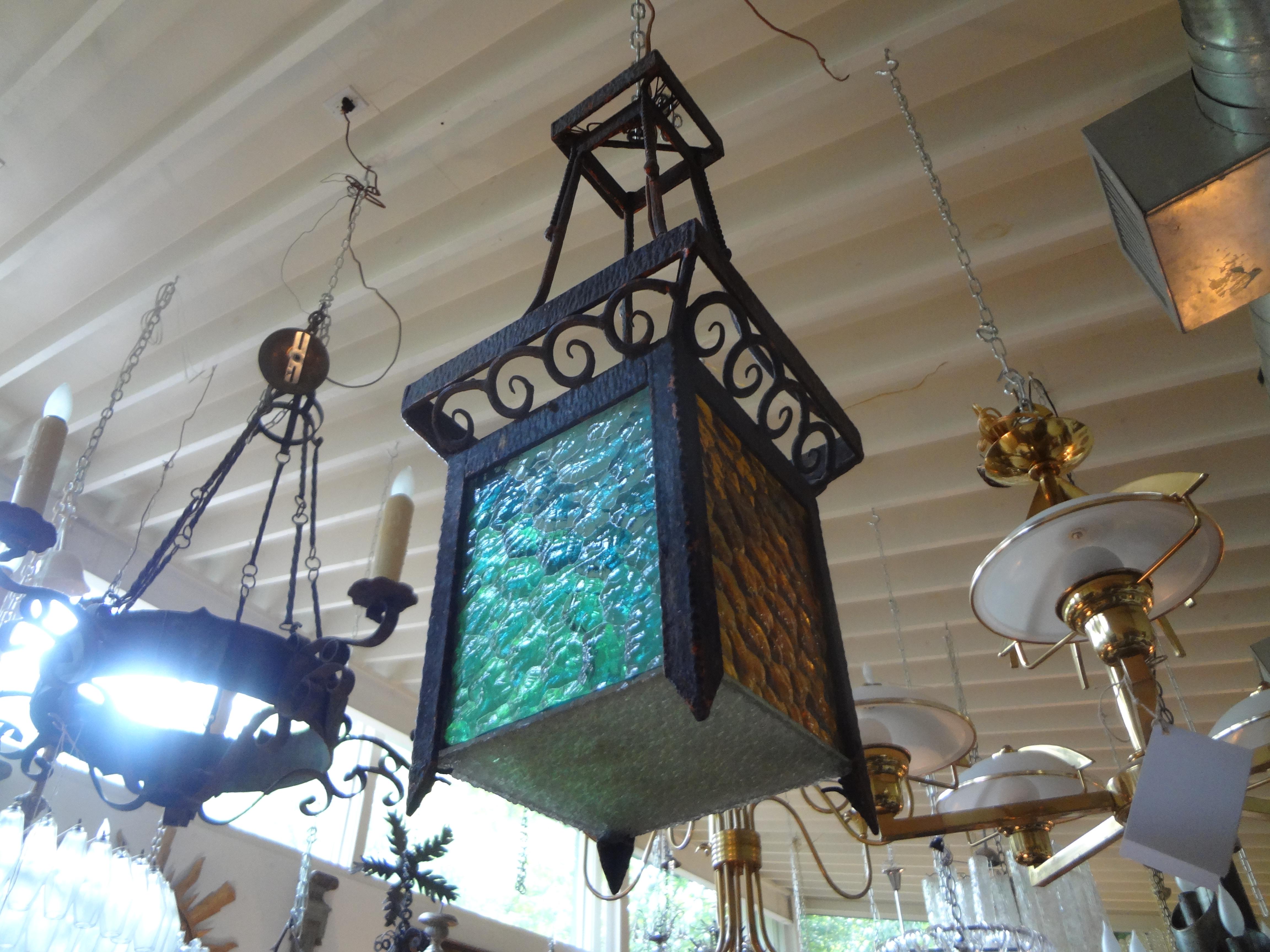 French Art Deco Wrought Iron Lantern For Sale 2