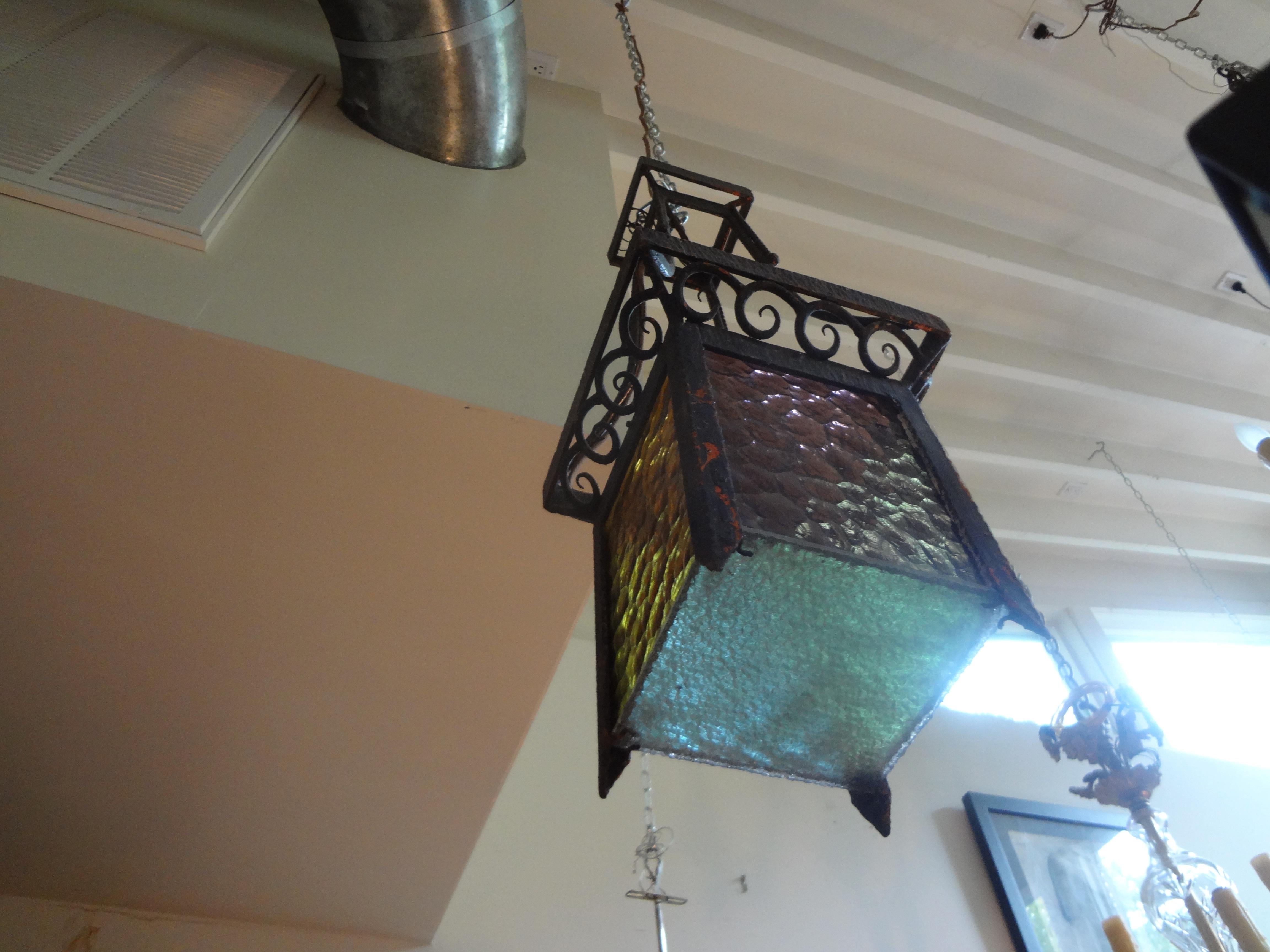 French Art Deco Wrought Iron Lantern For Sale 3