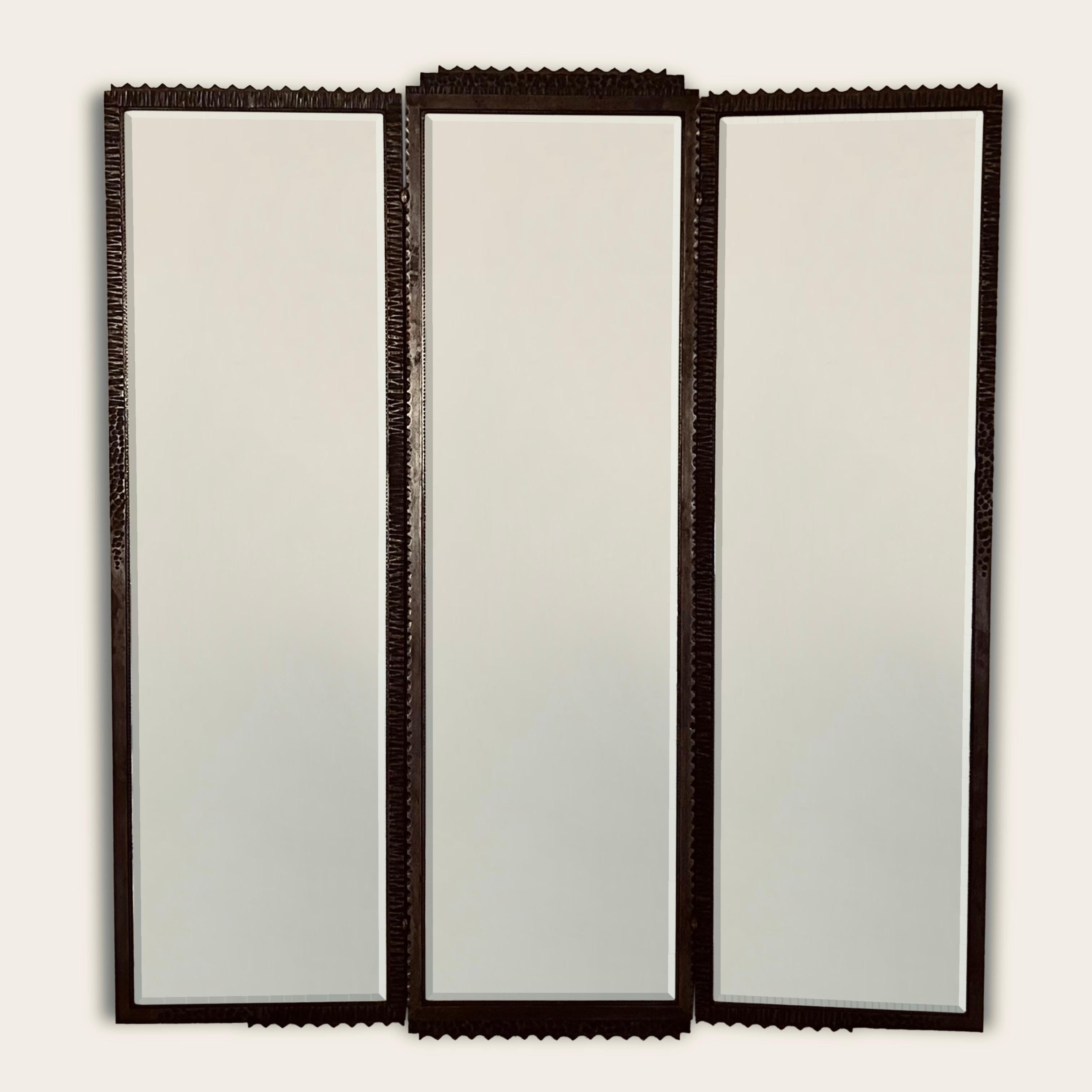 Early 20th Century French Art Deco Full Length Triptych Mirror attributed to Raymond Subes For Sale