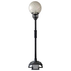 French Art Deco Wrought Iron Lollipop Floor Lamp in the Manner of Edgar Brandt