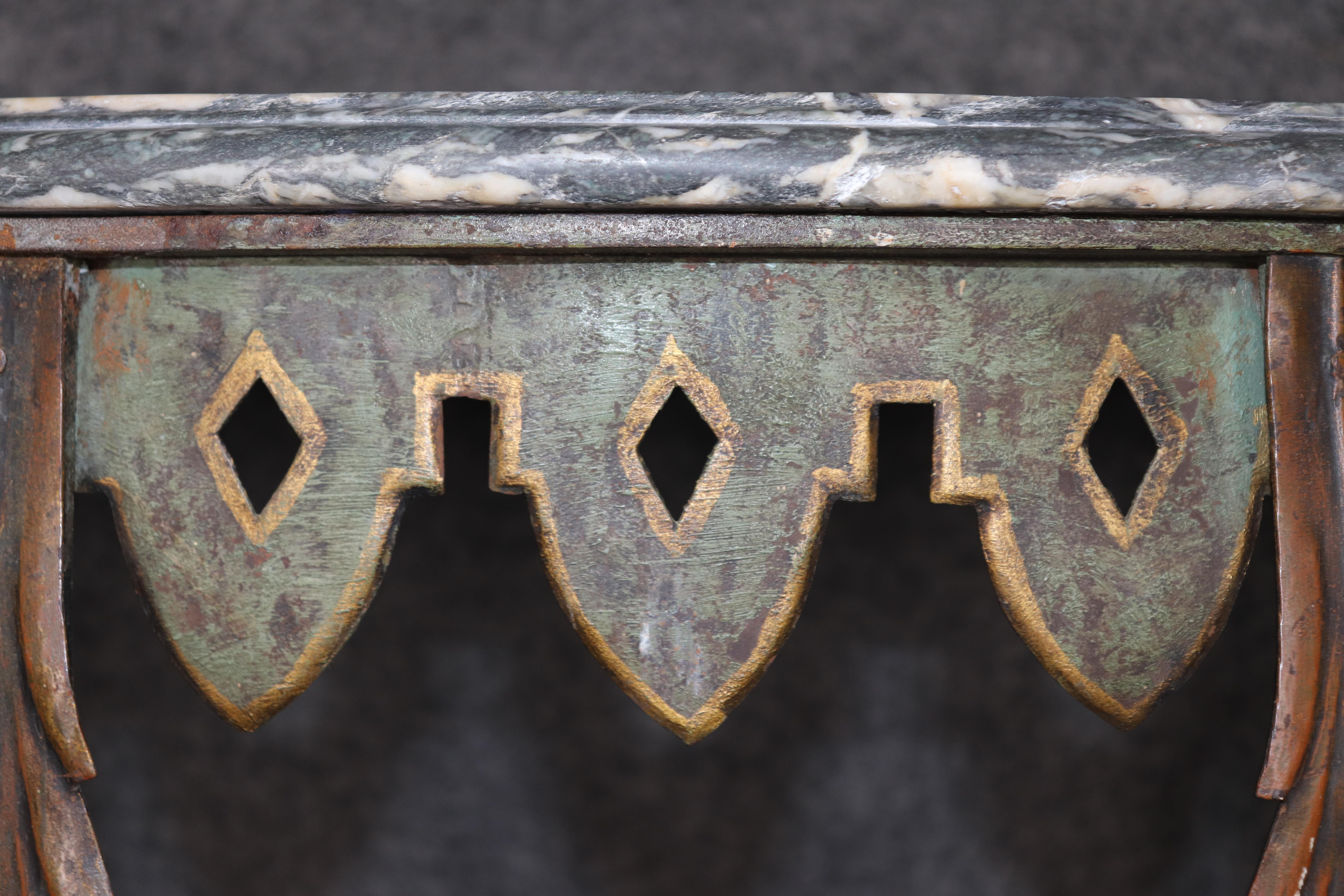 French Art Deco Wrought Iron Marble Top Wall Mounted Console Table For Sale 5