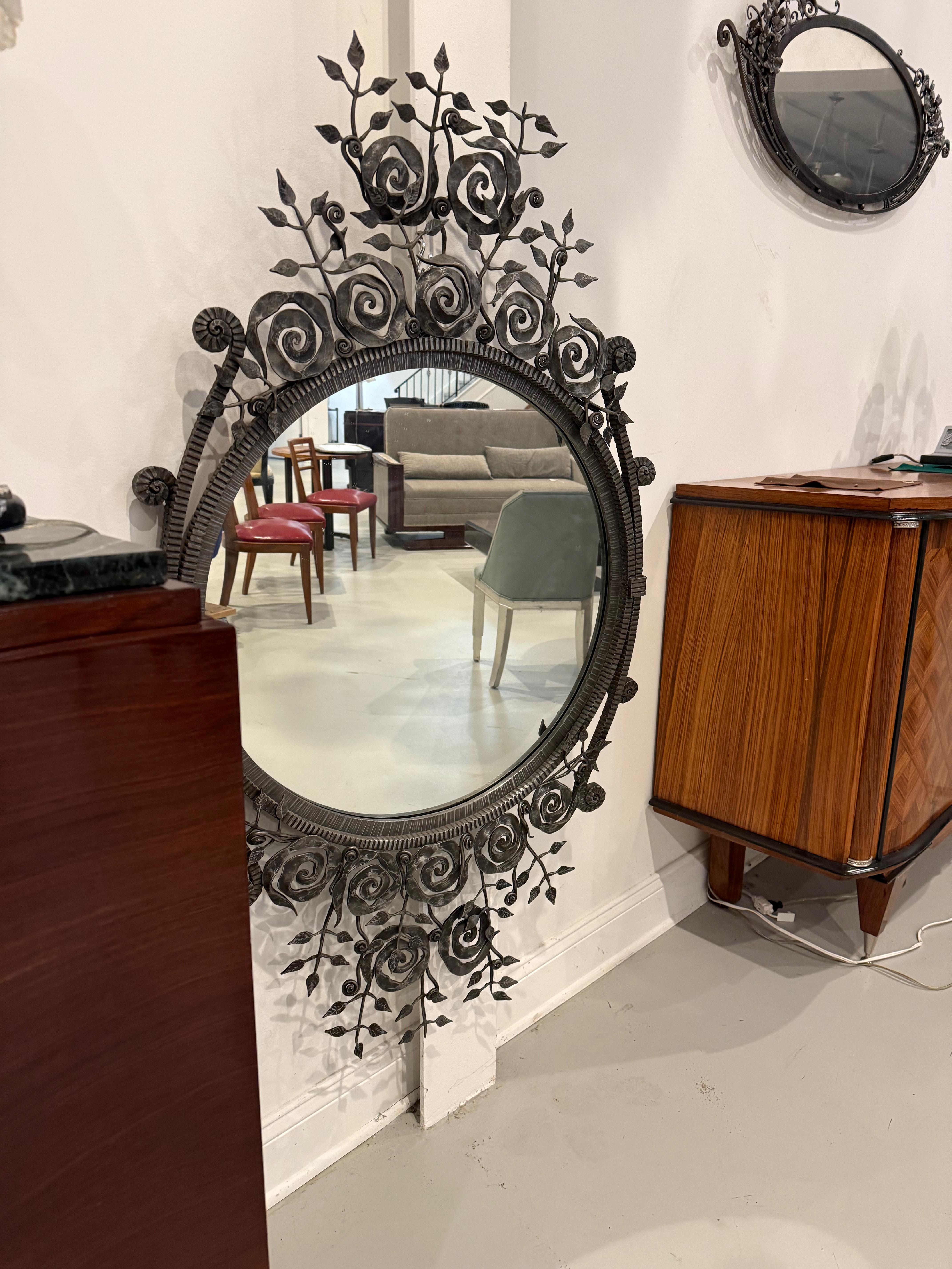 Art Déco Specchio in ferro battuto francese Art Deco Mirror in vendita