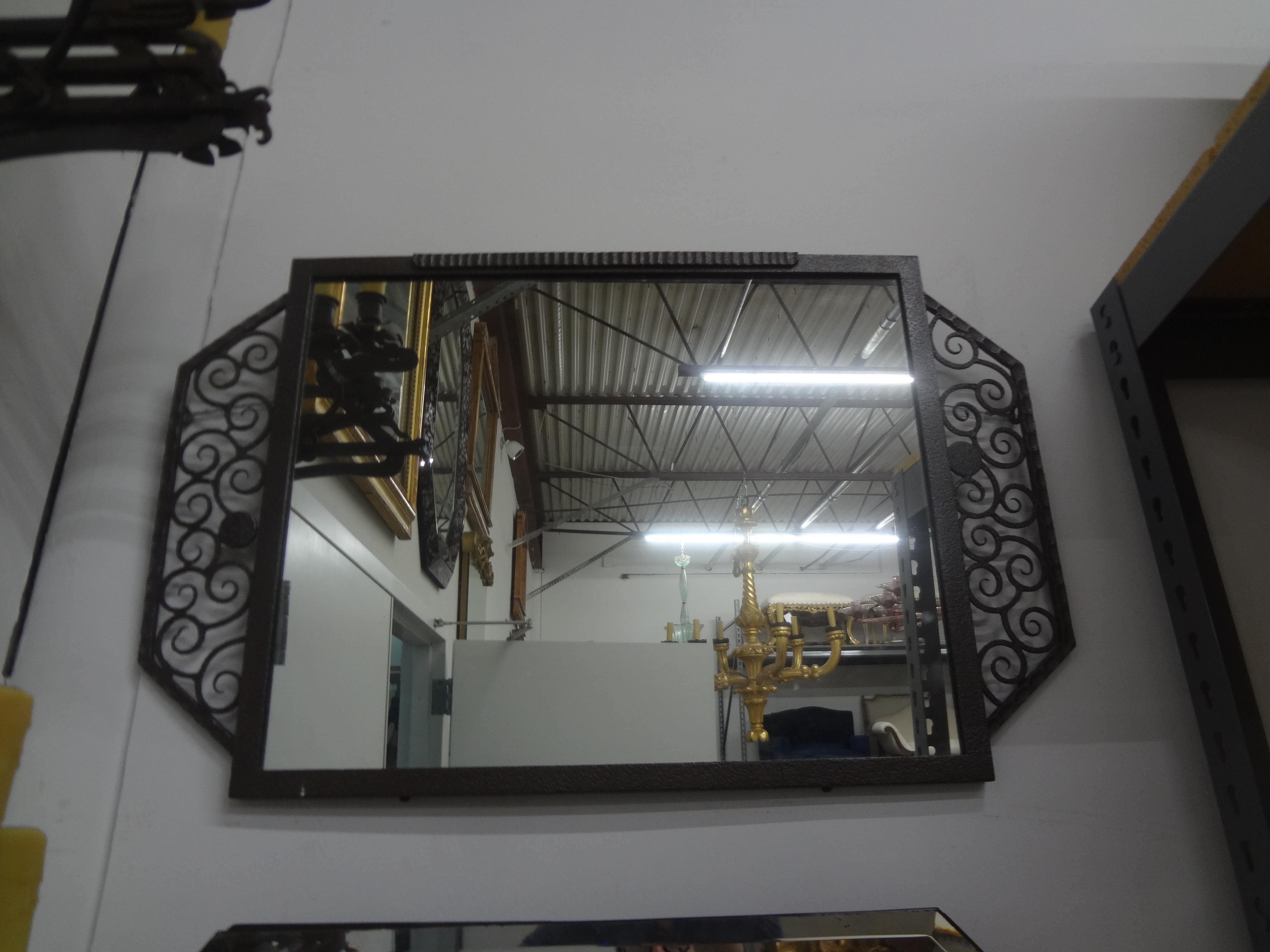 Mid-20th Century French Art Deco Wrought Iron Mirror For Sale