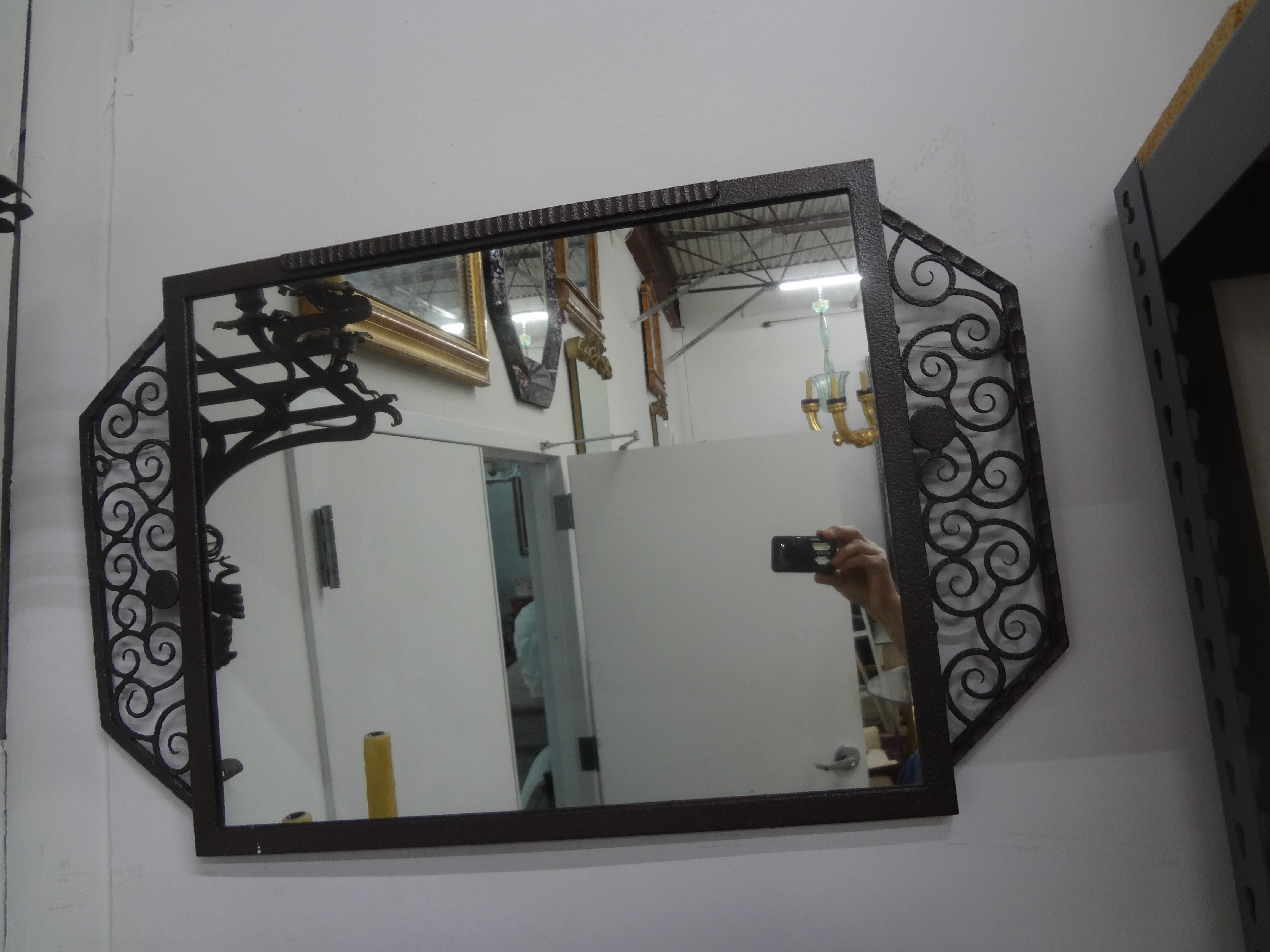 French Art Deco Wrought Iron Mirror For Sale 1