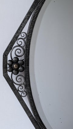 French Art Deco Wrought Iron Mirror signed by Elarcher