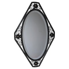 French Art Deco Wrought Iron Mirror signed by Elarcher