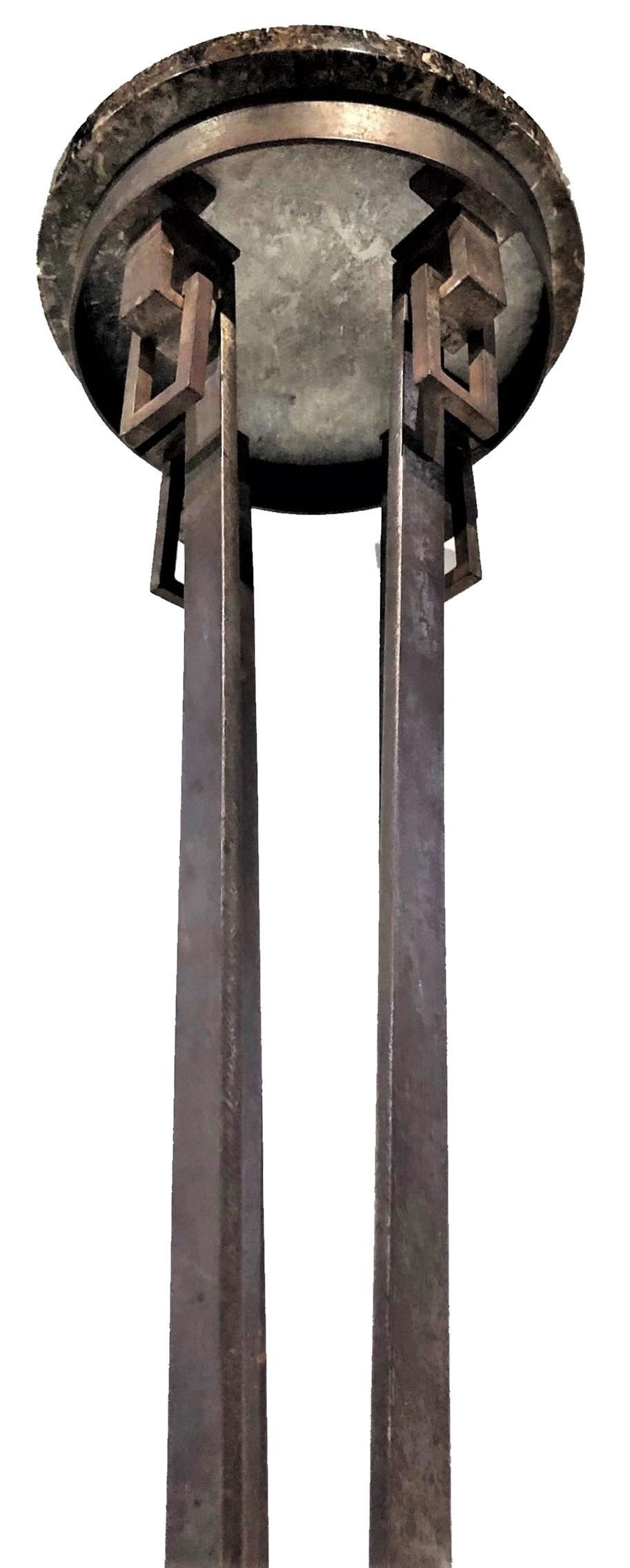 Early 20th Century French Art Deco Wrought Iron Pedestal w/ Marble Top, ca. 1920s For Sale