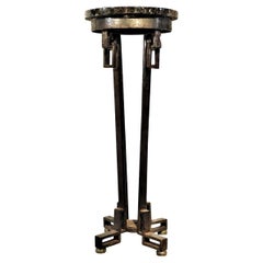 Antique French Art Deco Wrought Iron Pedestal w/ Marble Top, ca. 1920s