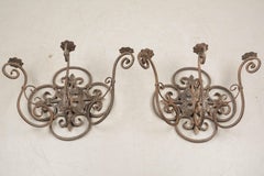 French Art Deco Wrought Iron Sconces Pair