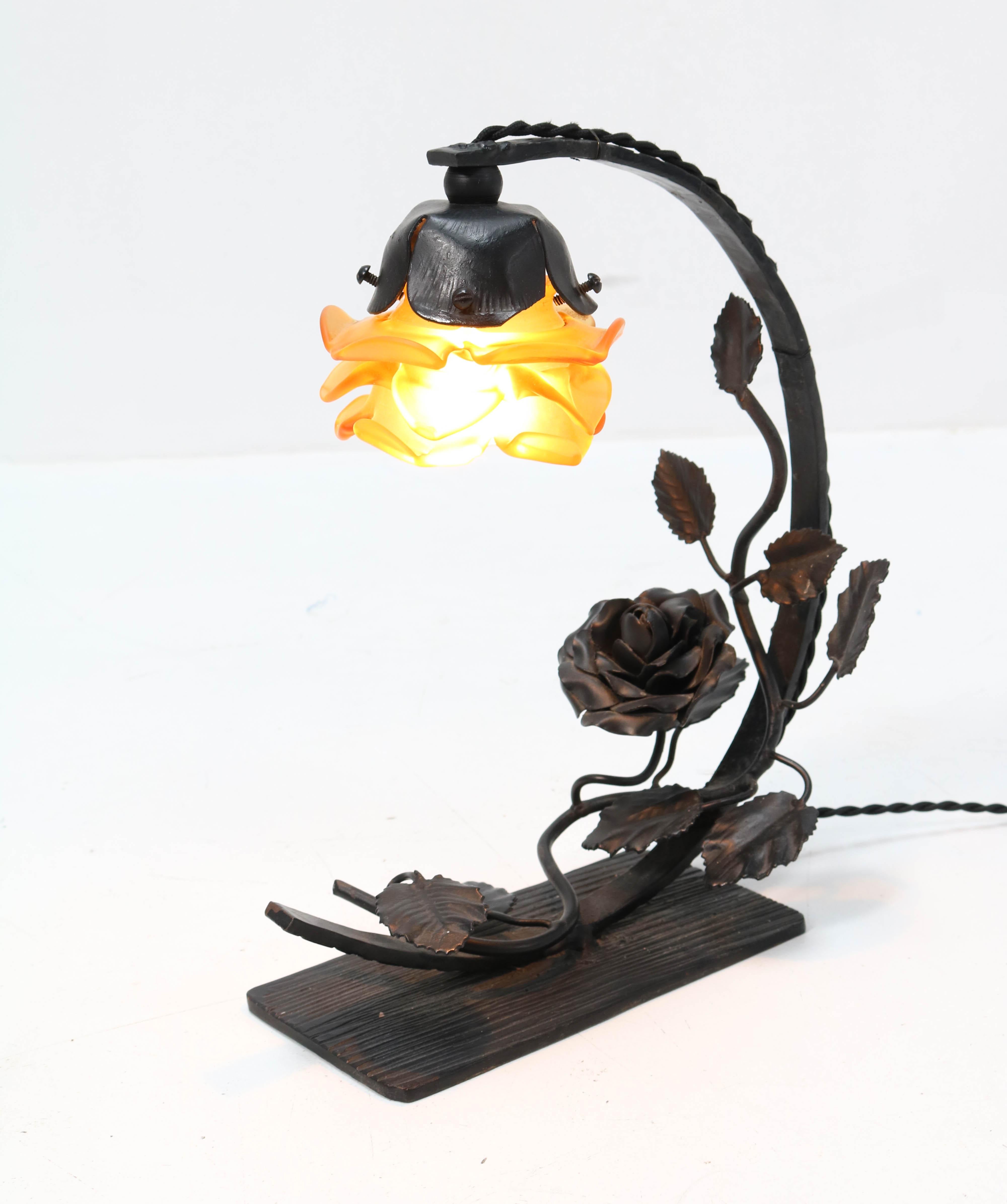 French Art Deco Wrought Iron Table Lamp, 1930s 3