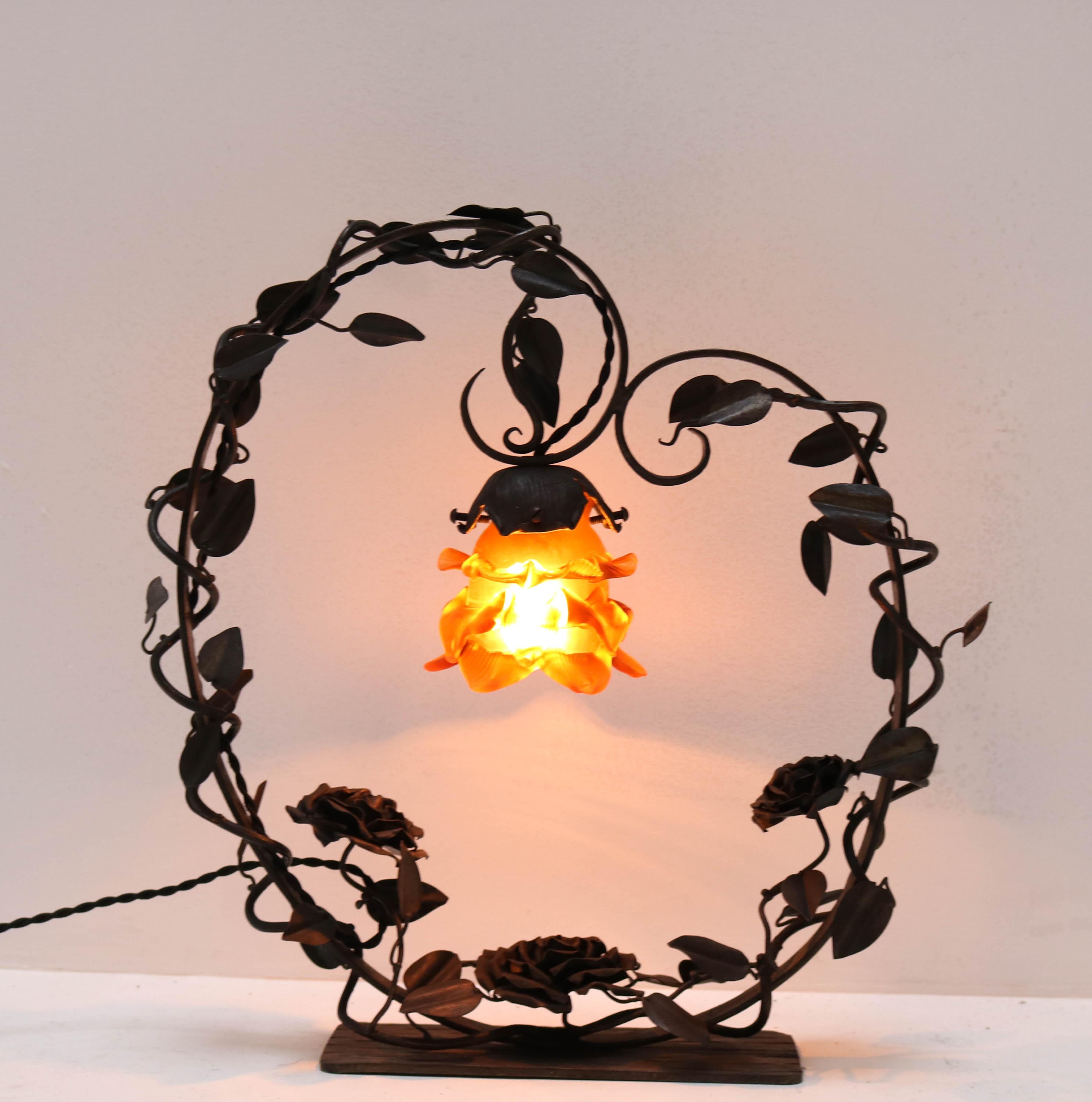 French Art Deco Wrought Iron Table Lamp, 1930s In Good Condition In Amsterdam, NL