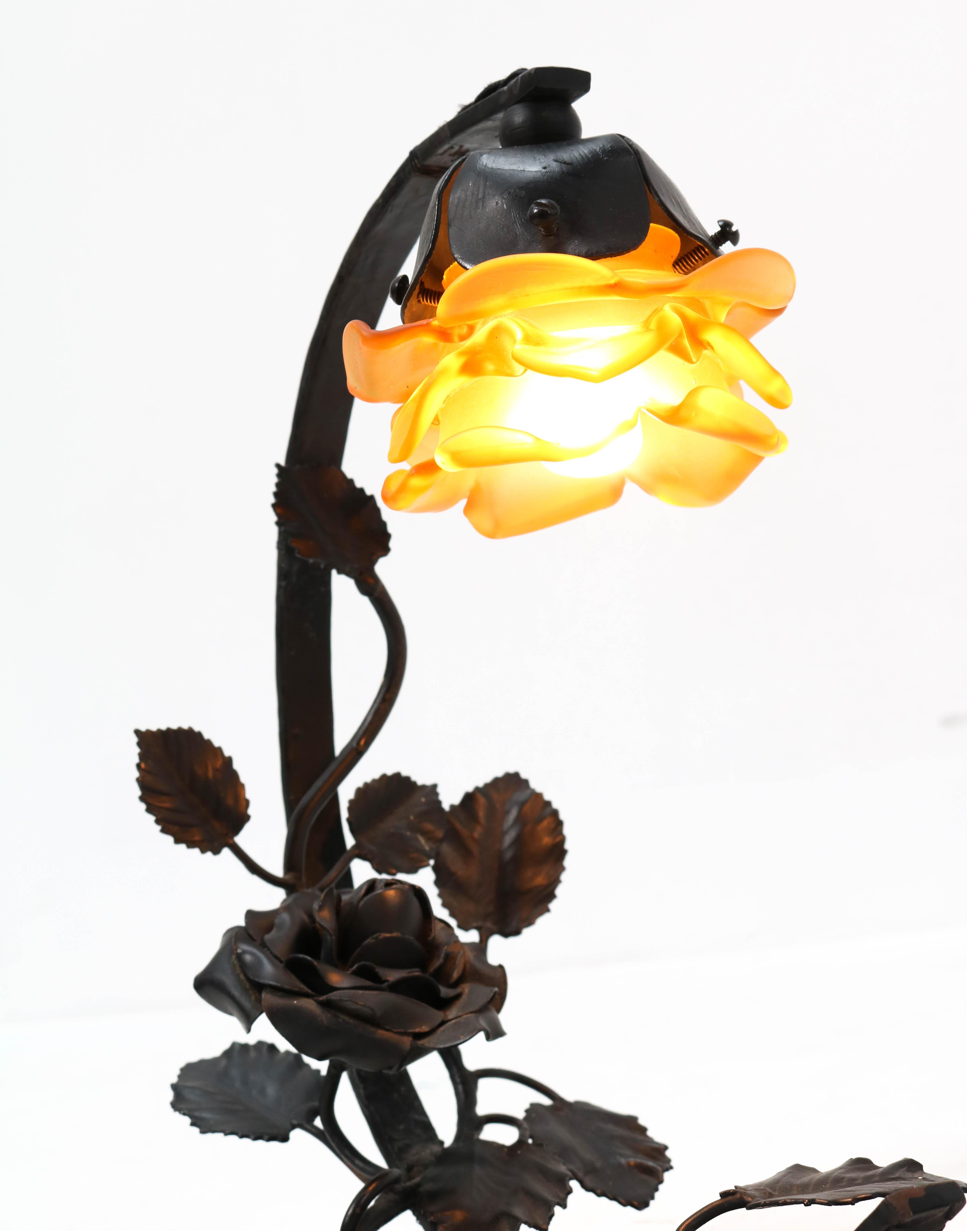 French Art Deco Wrought Iron Table Lamp, 1930s 1