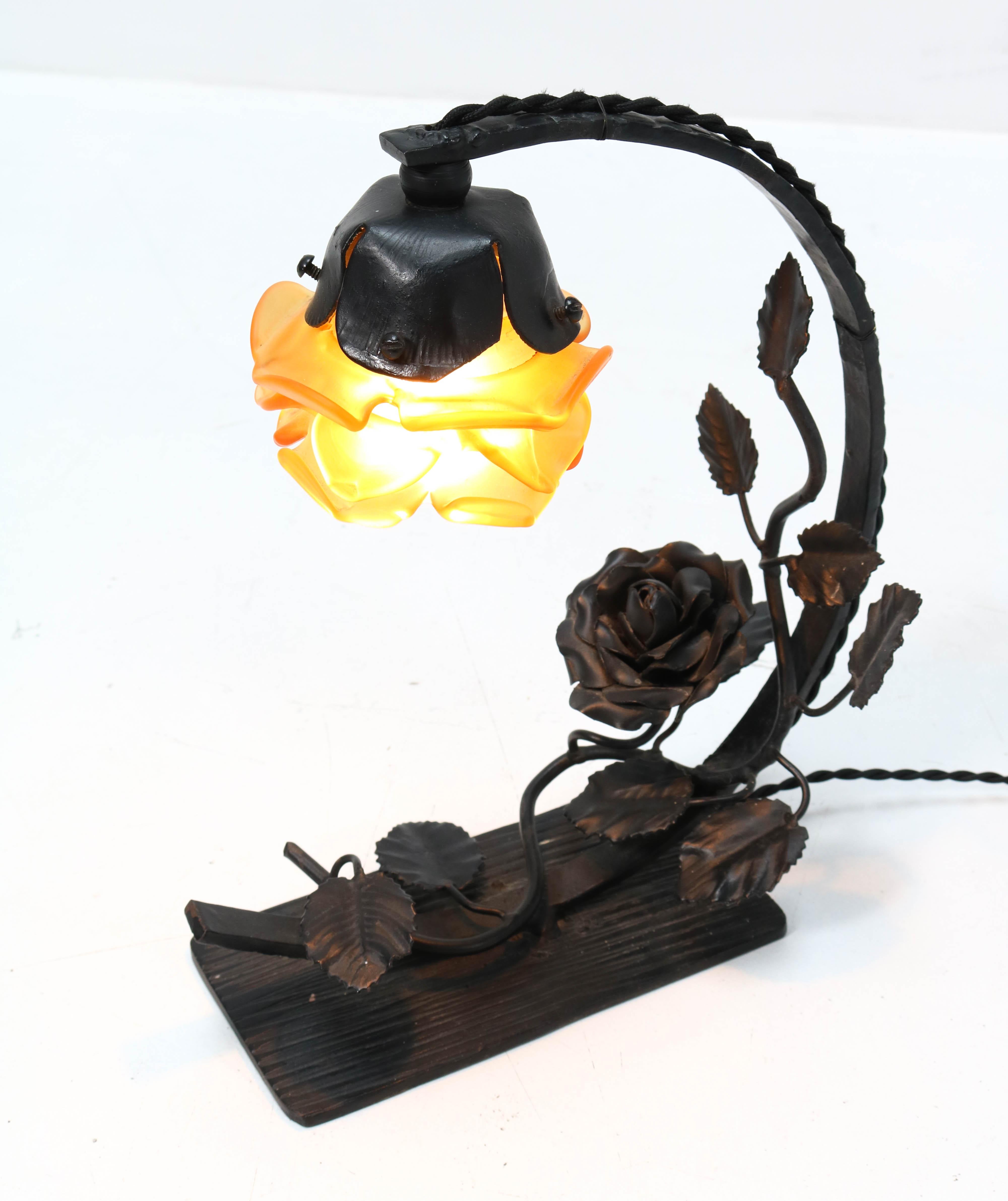 French Art Deco Wrought Iron Table Lamp, 1930s 2