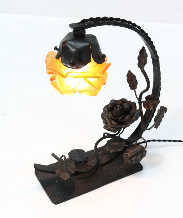 French Art Deco Wrought Iron Table Lamp, 1930s For Sale 4