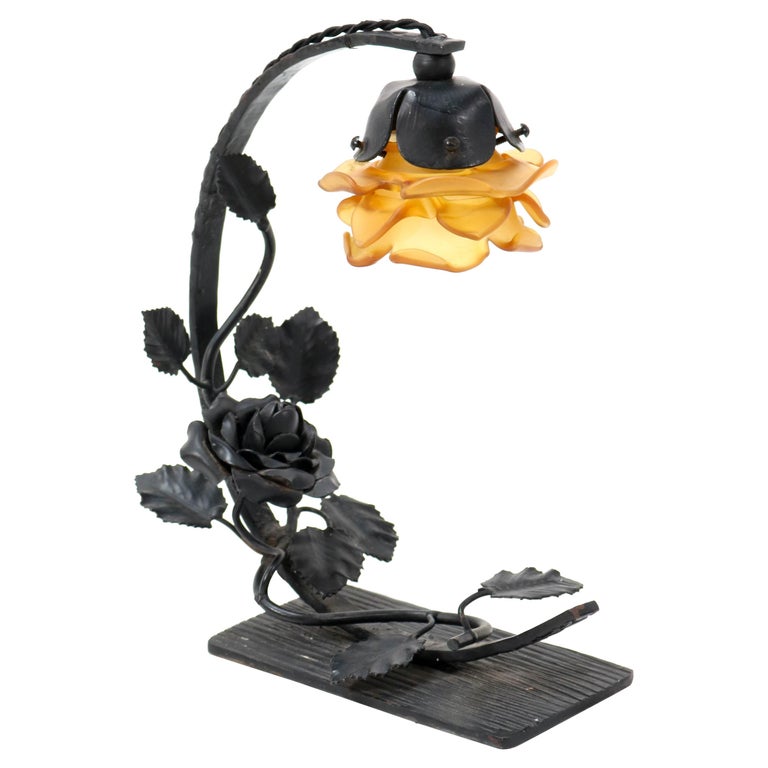 French Art Deco Wrought Iron Table Lamp, 1930s For Sale