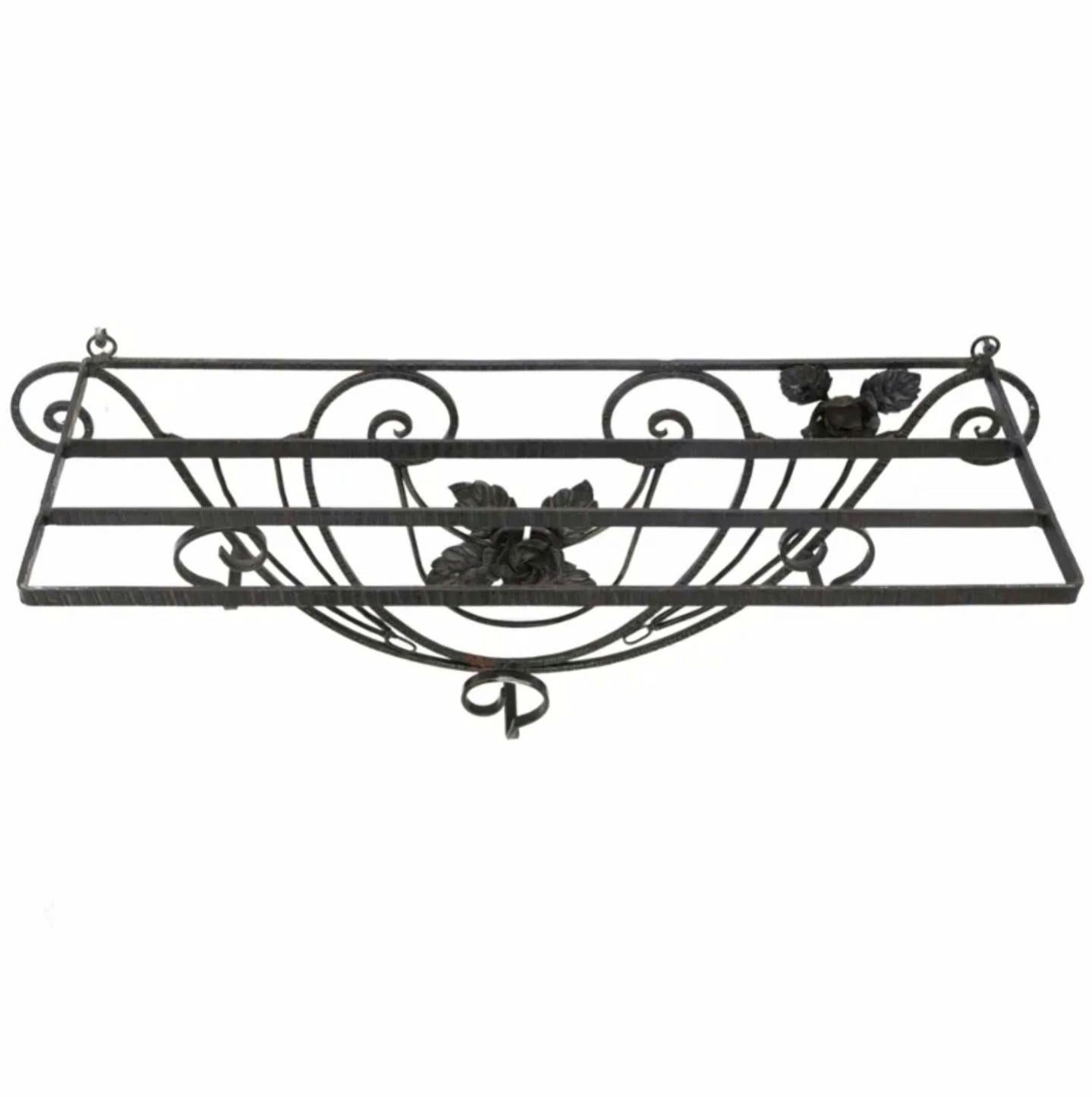 Forged French Art Deco Wrought Iron Wall Hanging Hall Shelf Hat Coat Rack Edgar Brandt For Sale