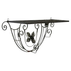 Antique French Art Deco Wrought Iron Wall Hanging Hall Shelf Hat Coat Rack Edgar Brandt