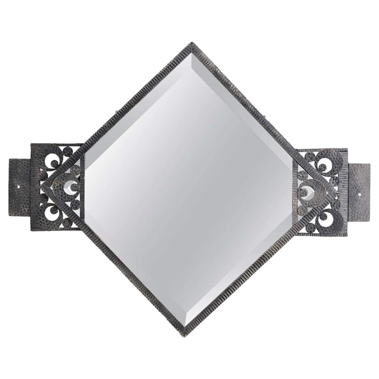 French Art Deco Wrought-Iron Wall Mirror by Morin, 1920s