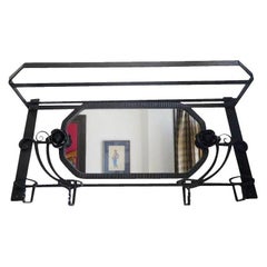 French Art Deco Wrought-Iron Wall Mirror / Coat-Peg, 1925