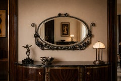 French Art Deco Wrought-Iron Wall Mirror with Beveled Glass, 1920