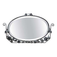 French Art Deco Wrought-Iron Wall Mirror with Beveled Glass, 1920