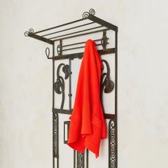 French Art Deco Wrought Iron Wall-Mounted Coat Rack with Mirror, 1920s