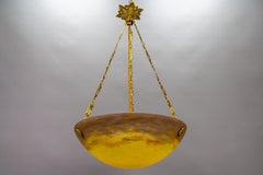 French Art Deco Yellow Pendant Light by G.V. de Croismare, Muller Frères, 1920s