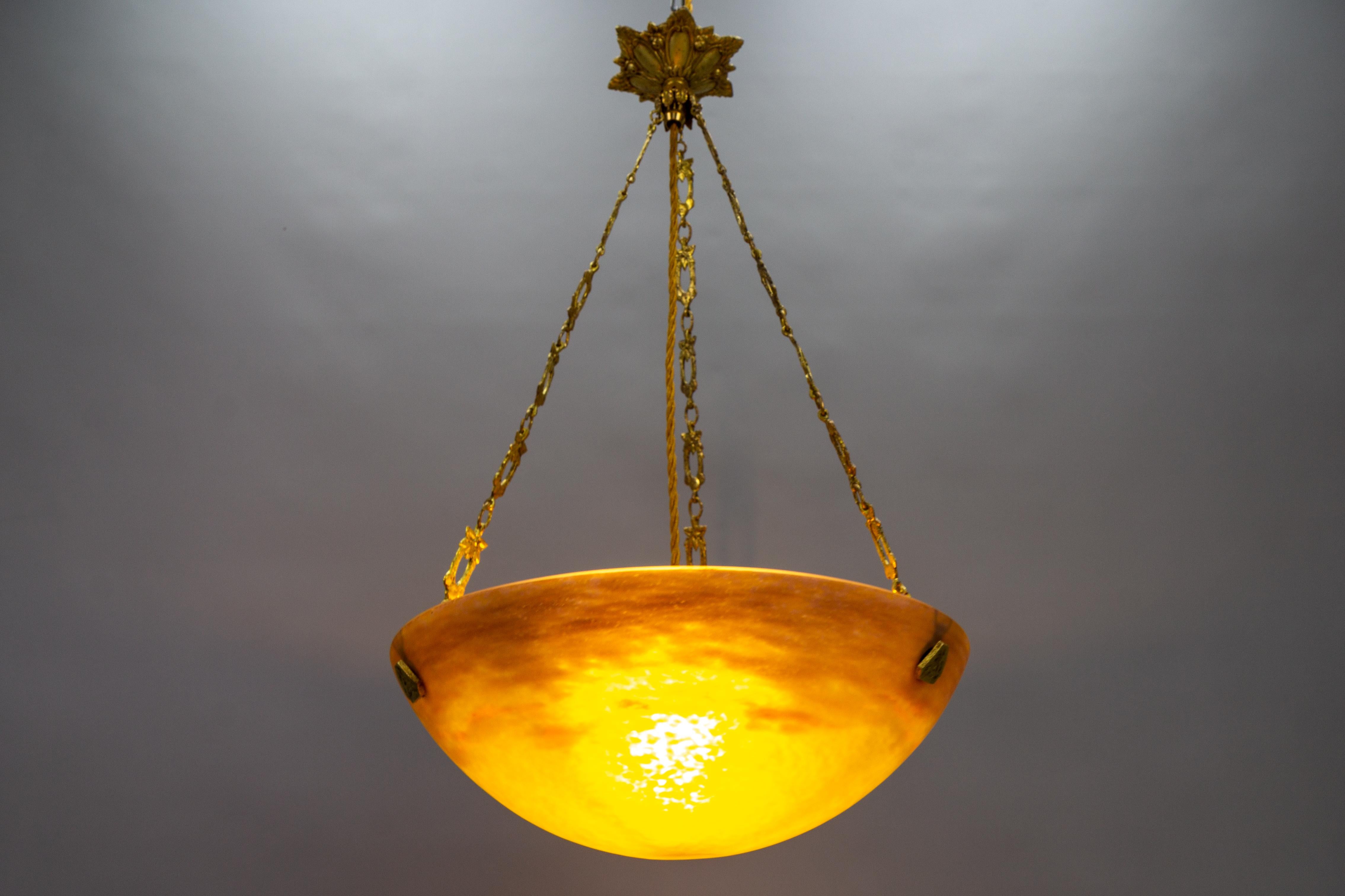 Early 20th Century French Art Deco Yellow Pendant Light by G.V. de Croismare, Muller Frères, 1920s For Sale