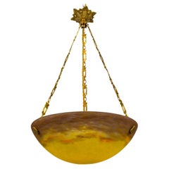 Used French Art Deco Yellow Pendant Light by G.V. de Croismare, Muller Frères, 1920s
