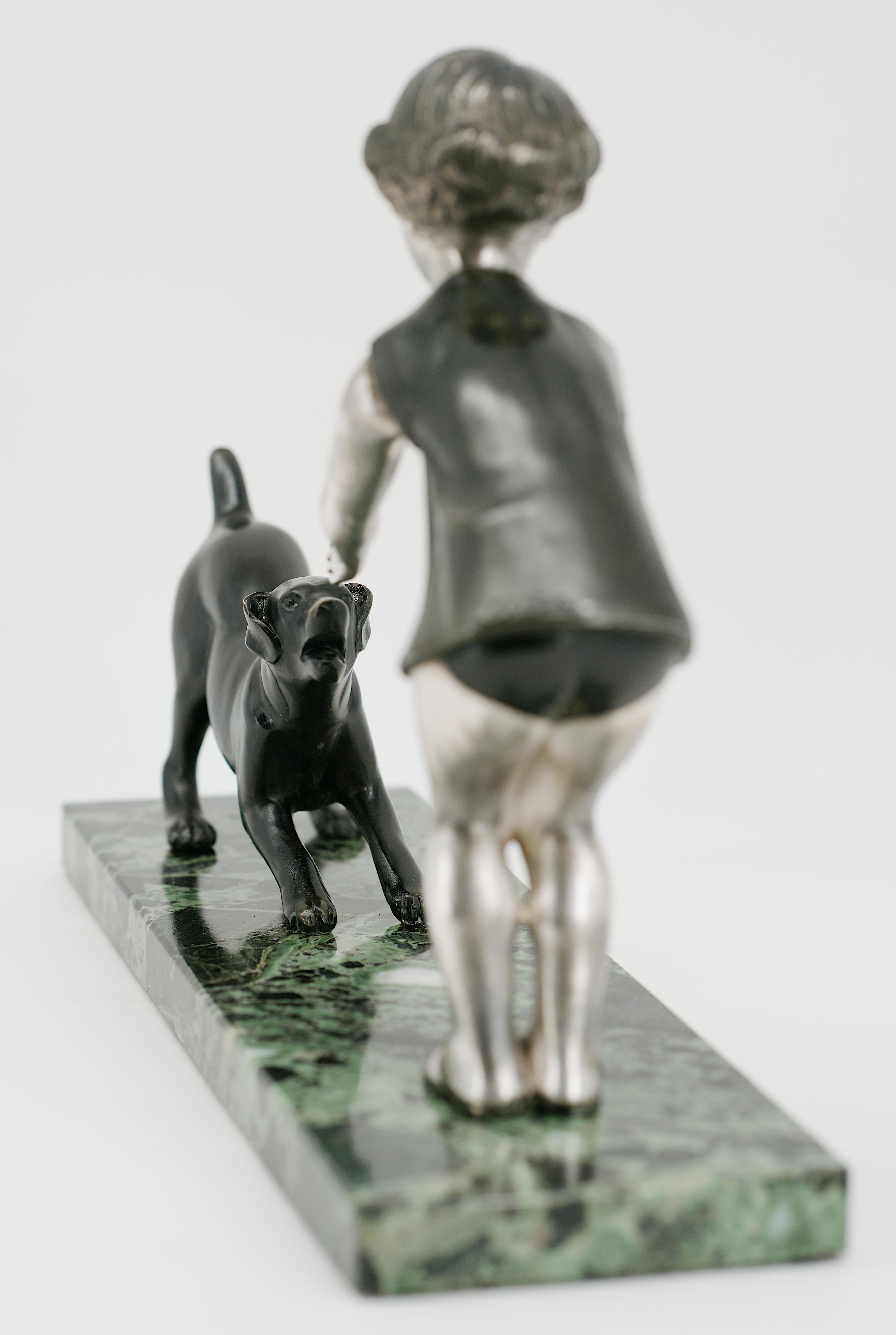 French Art Deco Young Girl & Dog Sculpture by P.Sega, 1930s For Sale 6