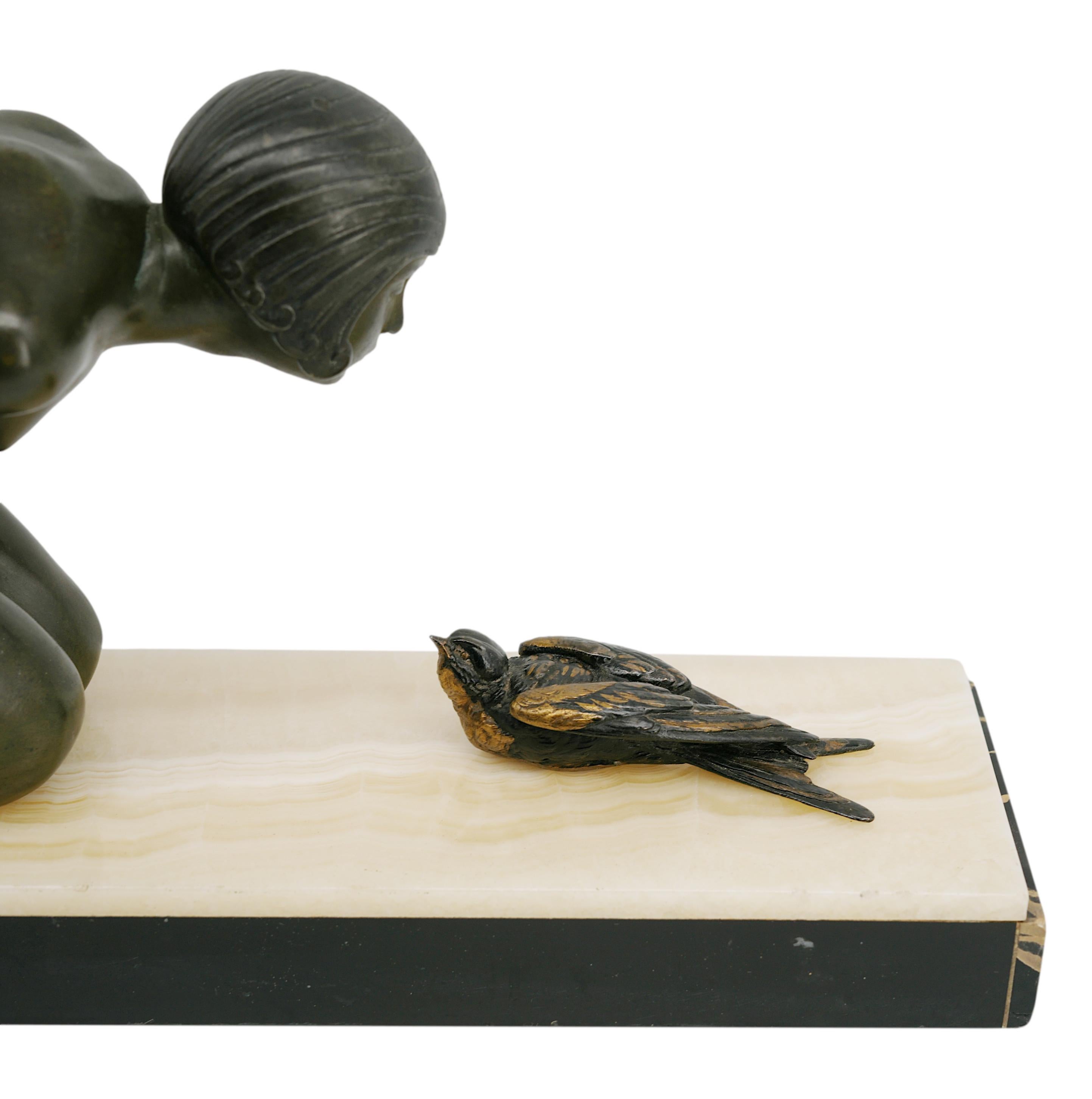 LIMOUSIN Art Deco Young Girl & Partridge Sculpture, 1920 For Sale 4